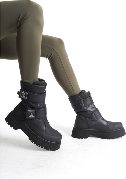 Lumı Cırt Cırtlı Suya ve Soğuğa Dayanıklı Paraşüt Kumaş Cilt Kadın Bot St Siyah modelleri
