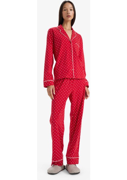 Pijama Takımı Regular Fit Puantiyeli Uzun Kollu Üst Uzun Alt-Fall in Love D2281AX25WN