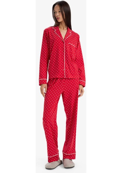 Pijama Takımı Regular Fit Puantiyeli Uzun Kollu Üst Uzun Alt-Fall in Love D2281AX25WN fiyatları