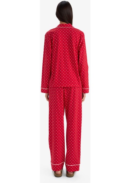 Pijama Takımı Regular Fit Puantiyeli Uzun Kollu Üst Uzun Alt-Fall in Love D2281AX25WN
