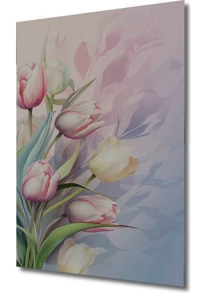 Romantik Lale Bahçesi Sulu Boya Görünümlü Dekoratif Ahşap Tablo Dikdörtgen Tablo modelleri