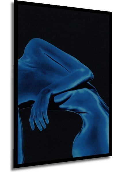 Mavi Yağlı Boya Görünümlü Insan Vücudu Ahşap Dekoratif Tablo Dikdörtgen Tablo