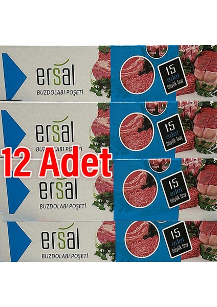 Ersal x 12 Paket Buzdolabı Poşeti Büyük Boy ( 15 Adet )