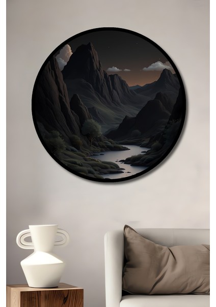 Büyük Ay ve Vadi Manzarası Yağlı Boya Görünümlü Dekoratif Ahşap Tablo Yuvarlak Tablo fiyatları