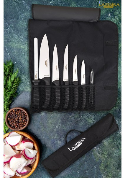 Incisive Serisi Çantalı 7 Li Şef Mutfak Bıçak Seti Gastronomi Bıçak Seti 7 Li Hds-72