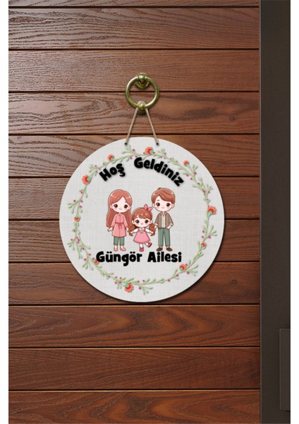 Kapı Süsü Hoş Geldiniz Güngör Ailesi Ahşap Baskı Kişiye Özel Tasarım