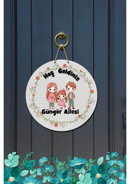 Kapı Süsü Hoş Geldiniz Güngör Ailesi Ahşap Baskı Kişiye Özel Tasarım modelleri