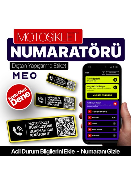 5'li Paket - Motosiklet Numaratörü - Numarasız Numaratör - Qr Kodlu Numaratör (Yatay Etiket)