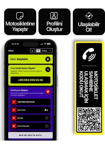 5'li Paket - Motosiklet Numaratörü - Numarasız Numaratör - Qr Kodlu Numaratör (Yatay Etiket)