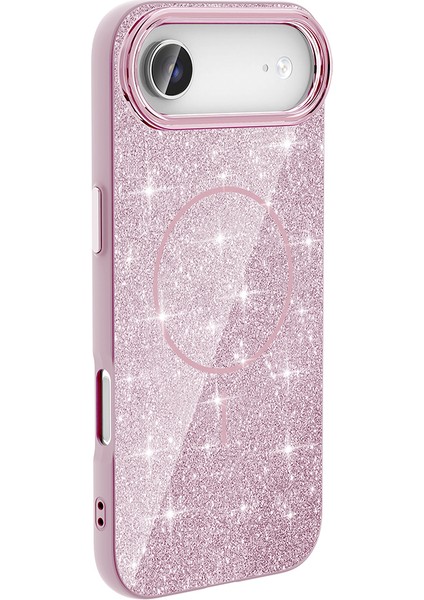 iPhone 17 Air Kılıf M-Safe Şarj Özellikli Parlayan Simli Zore Okso Kapak + Hayalet Ekran Koruyucu modelleri