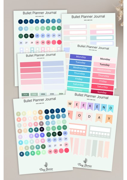 Bullet Journal Sticker Seti - 6 Sayfa / Ajanda, Scrapbook, Journal