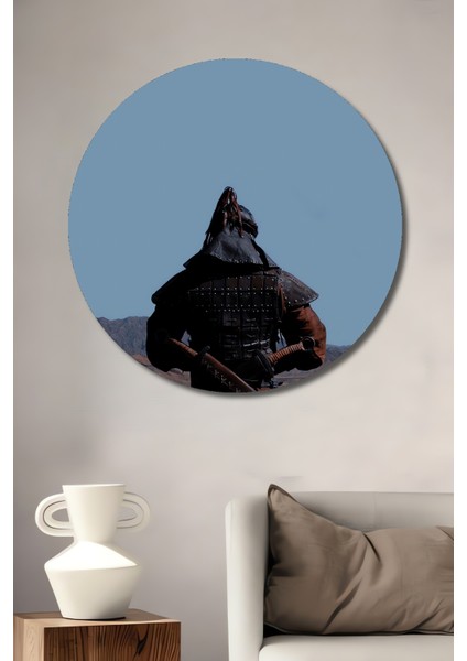 Cengiz Han Savaşçı Efsanesi Yağlı Boya Görünümlü Dekoratif Ahşap Tablo Yuvarlak Tablo