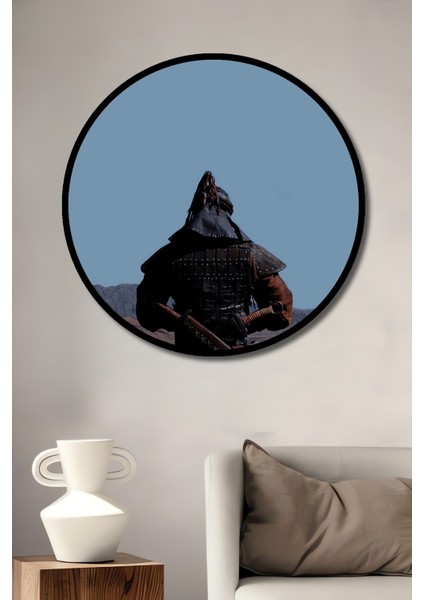 Cengiz Han Savaşçı Efsanesi Yağlı Boya Görünümlü Dekoratif Ahşap Tablo Yuvarlak Tablo fiyatları