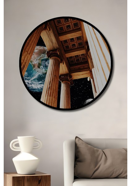 Antik Dünya ve Sonsuzluk Yağlı Boya Görünümlü Ahşap Dekoratif Tablo Yuvarlak Tablo fiyatları