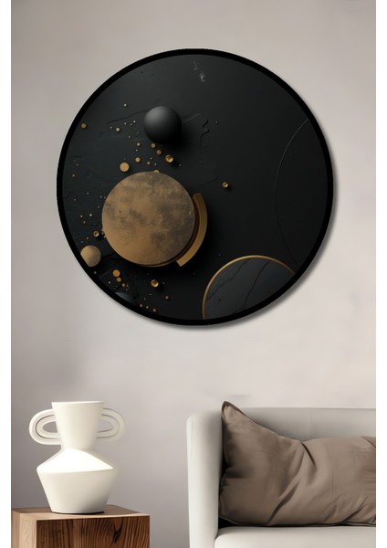 Altın Varaklı Modern Soyut Geometrik Ahşap Dekoratif Tablo Yuvarlak Tablo fiyatları
