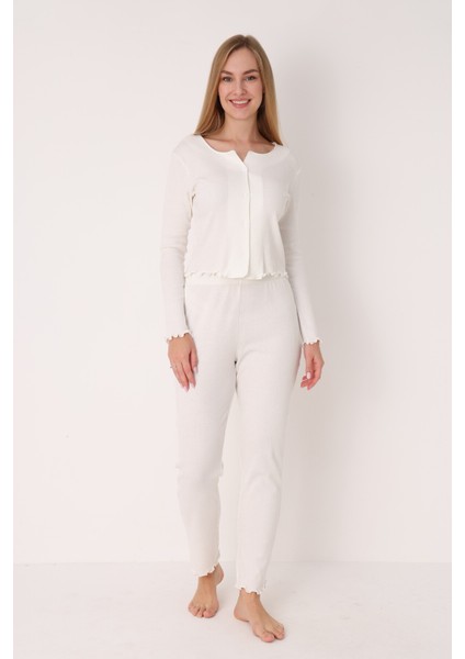 Ekru Önden Düğmeli Pijama Takımı fiyatları