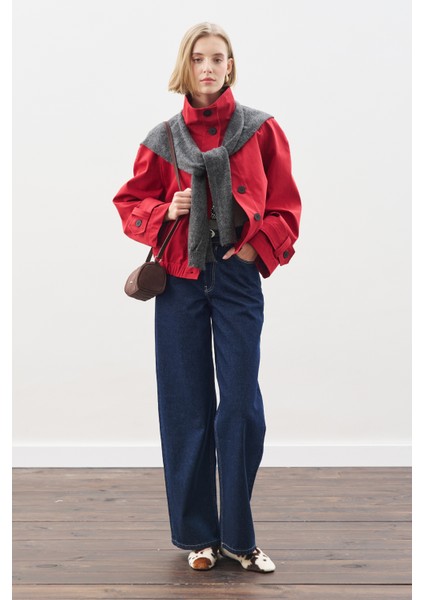 Trenç Tarz Bomber Ceket Kırmızı