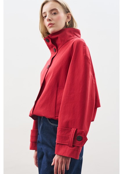 Trenç Tarz Bomber Ceket Kırmızı modelleri