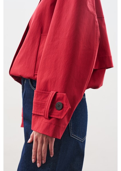 Trenç Tarz Bomber Ceket Kırmızı