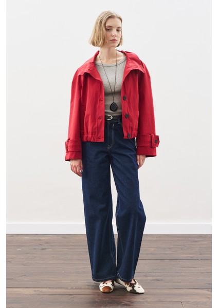 Trenç Tarz Bomber Ceket Kırmızı