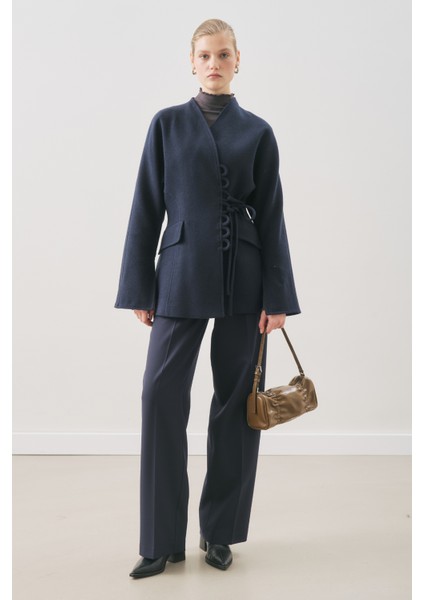 Aroa Bağlamalı Kaşe Ceket Lacivert