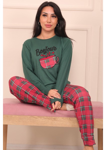 Kadın Bonjour Sloganlı ve Altı Ekose Desenli Termal Pijama Takımı fiyatları