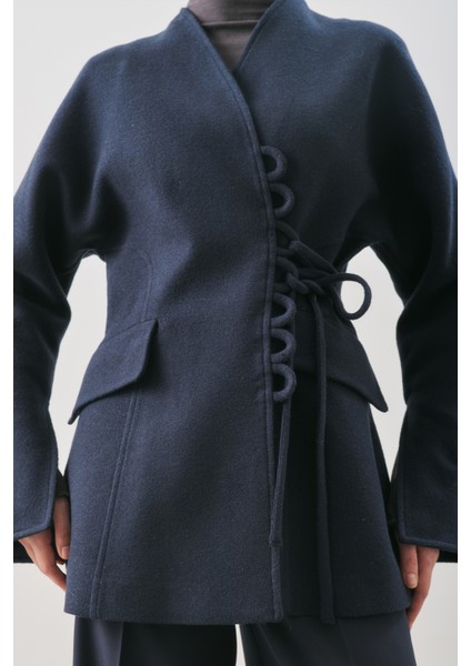 Aroa Bağlamalı Kaşe Ceket Lacivert indirimleri