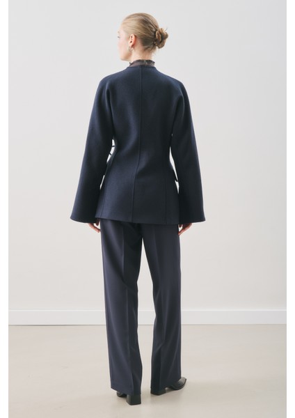 Aroa Bağlamalı Kaşe Ceket Lacivert