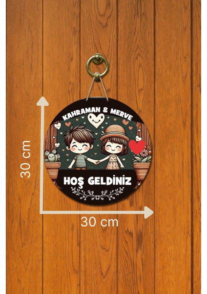 Kapı Süsü Kahraman & Merve Hoş Geldiniz Ahşap Baskı Kişiye Özel Tasarım fırsatları