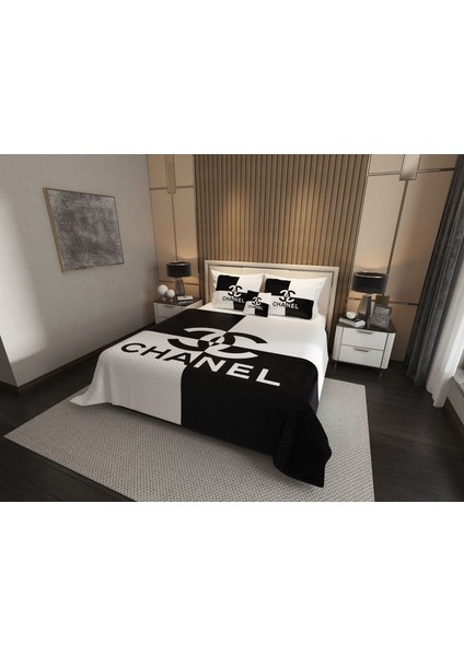 Çift Kişilik Pike Takımı Pamuklu Kumaş Jakar Dokuma Kapitone Dikişli 3D Dijital Baskılı 7 Parça-Lüks Duvet Cover Set Model