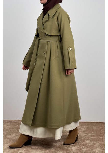 Rüzgarlıklı Kruvaze Kaban - Ihlamur