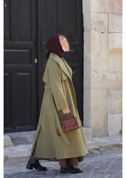 Rüzgarlıklı Kruvaze Kaban - Ihlamur