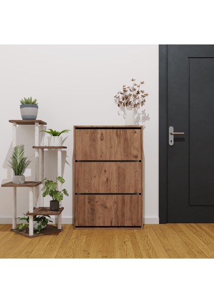 Düşer Kapak Ayakkabılık Kayar Raflı Ayakkabılık 3 Bölmeli