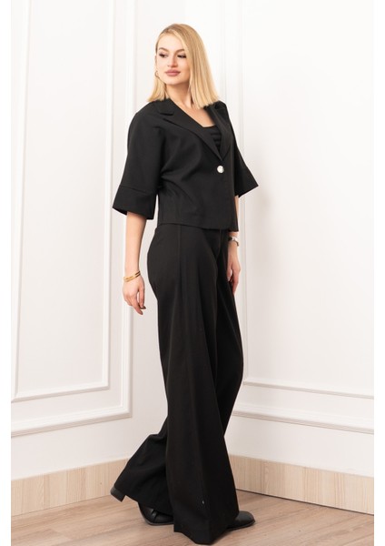 Vera Viskon Premium Takım – Kısa Kol Ceket & Lastikli Pantolon 1269 fırsatları