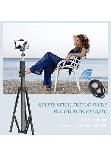 Bluetoot Kumandalı Tripod 2.1 mt 360 Döner Başlıklı Telefon Tutucu Ring Light Stüdyo Lamba Ayağı fiyatları