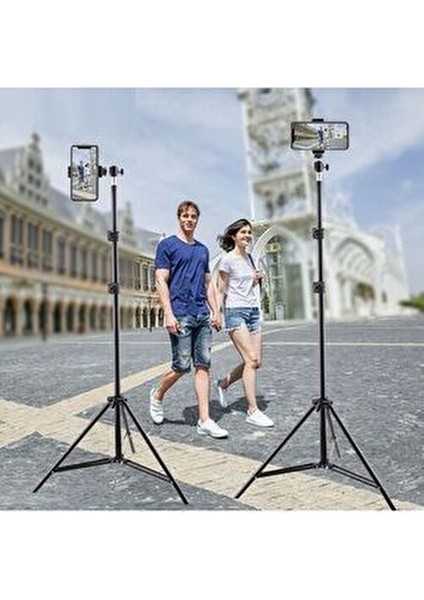 Bluetoot Kumandalı Tripod 2.1 mt 360 Döner Başlıklı Telefon Tutucu Ring Light Stüdyo Lamba Ayağı modelleri
