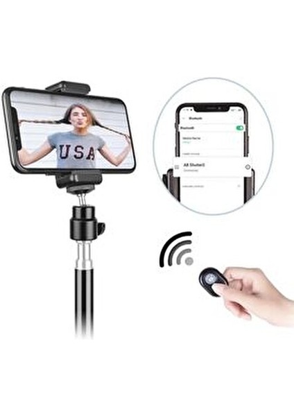 Bluetoot Kumandalı Tripod 2.1 mt 360 Döner Başlıklı Telefon Tutucu Ring Light Stüdyo Lamba Ayağı fırsatları