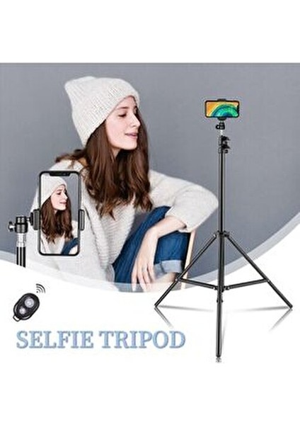 Bluetoot Kumandalı Tripod 2.1 mt 360 Döner Başlıklı Telefon Tutucu Ring Light Stüdyo Lamba Ayağı