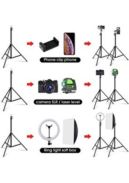 Bluetoot Kumandalı Tripod 2.1 mt 360 Döner Başlıklı Telefon Tutucu Ring Light Stüdyo Lamba Ayağı