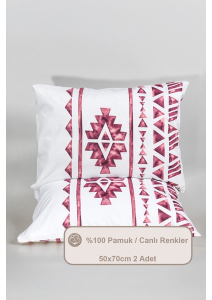 Lucas Yastık Kılıfı %100 Pamuk Baskılı 2 Adet (50X70 Cm) Mürdüm