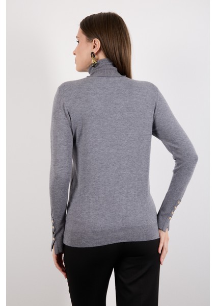 Kadın Gri Çıtçıtlı Kollu Balıkçı Yaka Triko Bluz indirimleri