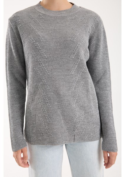 Kadın Gri Selanik Örgü Bisiklet Yaka Simli Triko Kazak fırsatları