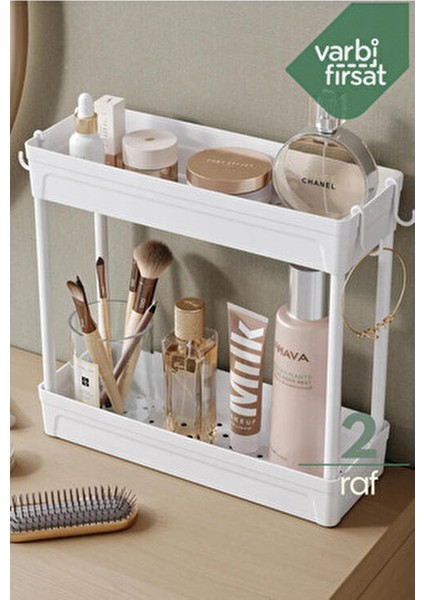 Çok Amaçlı 2 Katlı Evye Tezgah Altı Düzenleyicisi Askılı Banyo Düzenleyici Kaydırmaz Tabanlı