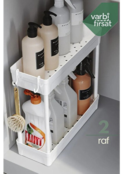 Çok Amaçlı 2 Katlı Evye Tezgah Altı Düzenleyicisi Askılı Banyo Düzenleyici Kaydırmaz Tabanlı fırsatları