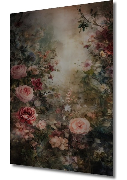 Romantik Gül Bahçesi Yağlı Boya Görünümlü Ahşap Dekoratif Tablo Dikdörtgen Tablo modelleri