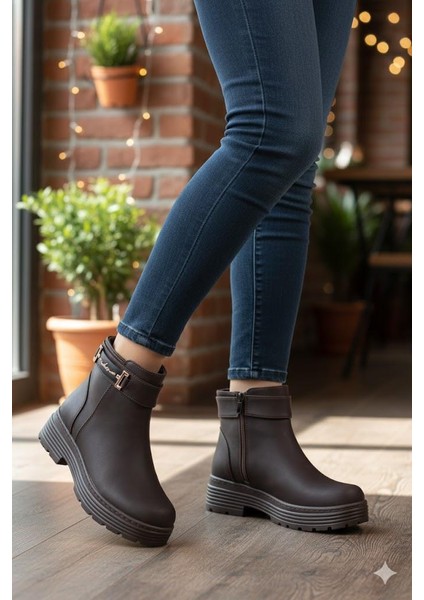 1187 Rahat Sıcak Astar Kaymaz Taban Fermuarlı Kadın Bot