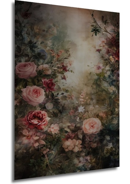 Romantik Gül Bahçesi Yağlı Boya Görünümlü Ahşap Dekoratif Tablo Dikdörtgen Tablo fırsatları