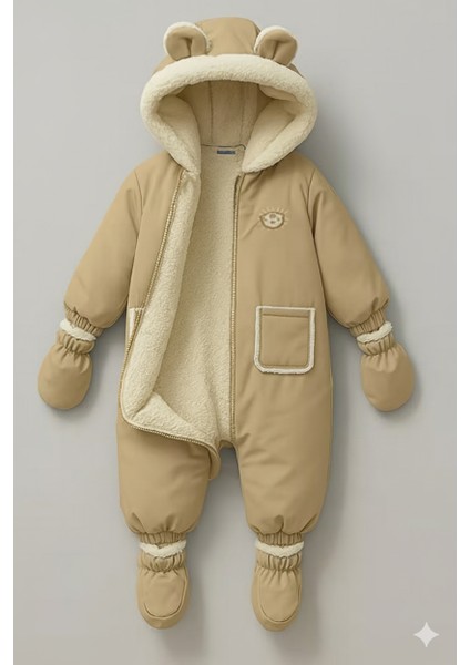 Sevimli Bear Soft Kumaş Içi Kürklü-Kapüşonlu-Cepli-Su Itici Bebek-Çocuk Astronot-Kozmonot Tulum fiyatları