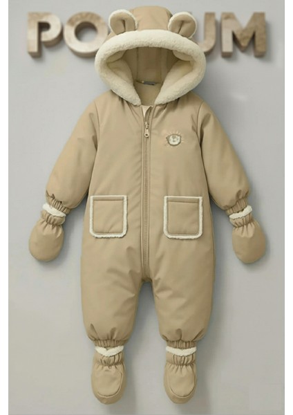 Sevimli Bear Soft Kumaş Içi Kürklü-Kapüşonlu-Cepli-Su Itici Bebek-Çocuk Astronot-Kozmonot Tulum fırsatları