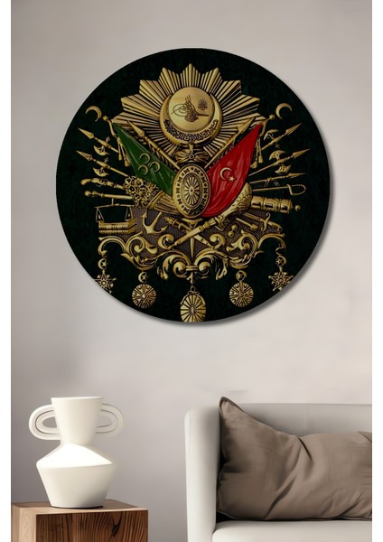 Osmanlı Sancağı Yağlı Boya Görünümlü Ahşap Dekoratif Tablo Yuvarlak Tablo